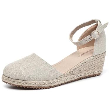 Imagem de Mintzice Sandália feminina de bico fechado sólida cruzada, tira no tornozelo, alpargata, cunha, alpargata, Damasco puro, 9-9.5