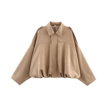 Imagem de Jaquetas Bomber Vintage Femininas De Manga Longa Com Gola Reversível, 