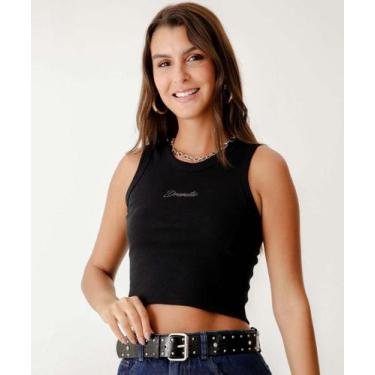 Imagem de Blusa Cropped Feminina Canelada Bordado Marisa Bege-80094, Preto, GG