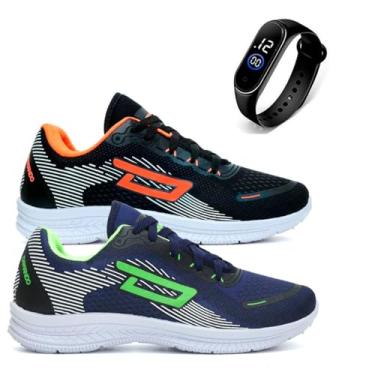 Imagem de Kit Tenis Masculino Esportivo Leve Confortável Academia Corrida + Relógio Digital (AZL-LAR, BR, Adulto, Numérico, 42)