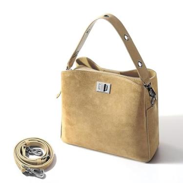 Imagem de Bolsas femininas de camurça de couro legítimo, vintage, bolsa Hobo, bolsa folgada, bolsa tiracolo de ombro, Cáqui novo, Large