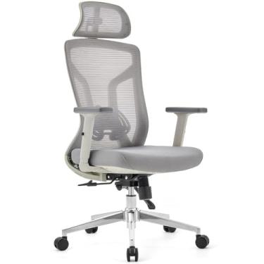 Imagem de Cadeira de Escritório Diretor Dr.office Giratória Ergo Pro, Mesh Respirável, Regulagem de Altura, Apoio de Cabeça, Cinza