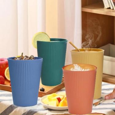 Imagem de Copo de 340 g com canudo de trigo, reutilizável, inquebrável, seguro para lava-louças, com 4 cores vibrantes para uso diário (escuro)