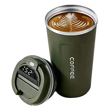 Imagem de Xícara de café com visor de temperatura inteligente, caneca de isolamento de aço inoxidável 304 com calibre maior para, viagem leve e portátil (510 ml)