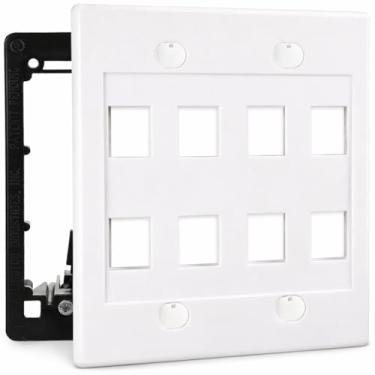 Imagem de DIYTECH Placa de parede Keystone de 8 portas com suporte de montagem de 2 faixas — Placa frontal de rede modular para módulos Ethernet/SAT/Coaxial/Áudio — Painel de inserção de parede branco com kit