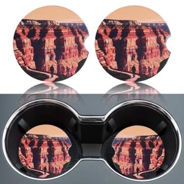 Imagem de Lednica Pacote com 2 porta-copos panorâmicos de carro para homens e mulheres porta-copos de carro, porta-copos absorventes de cerâmica antiderrapante de 6,3 cm com base de cortiça e entalhe de dedo