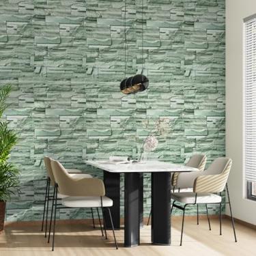 Imagem de EPPKILY Papel de parede de tijolo verde descasque e cole papel de contato de tijolo falso para backsplash papel de contato removível autoadesivo papel de parede de pedra vintage para paredes quarto