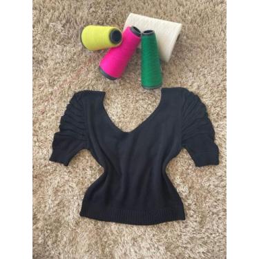 Imagem de cropped feminino gola v manga princesa tricot, Preto