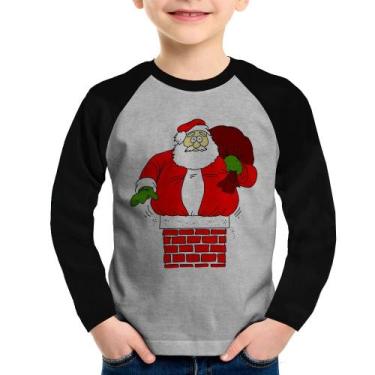 Imagem de Camiseta Raglan Infantil Papai Noel Chaminé Manga Longa - Foca na Moda