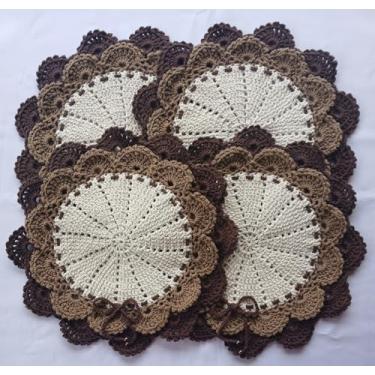 Imagem de Jogo Americano - Sousplat de Crochê (kit 4 peças) (Cru/Rosa)