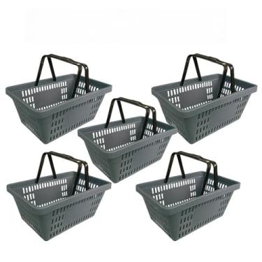 Imagem de Kit com 5 Cestas Plásticas de Compra 15L - Ideal para Supermercado, Feira e Mercado, Resistente e Prática para Transporte de Produtos(cinza)