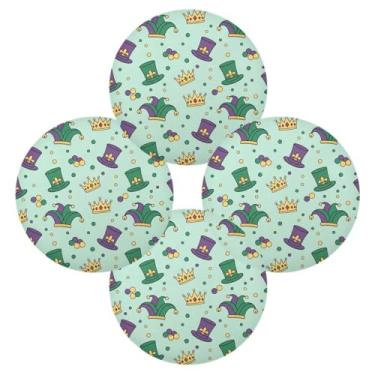 Imagem de Wassud Jogo americano conjunto de 4 chapéus de coroa de carnaval tapetes de mesa redondos para cozinha e jantar tapetes laváveis resistentes ao calor decoração de mesa 39 cm