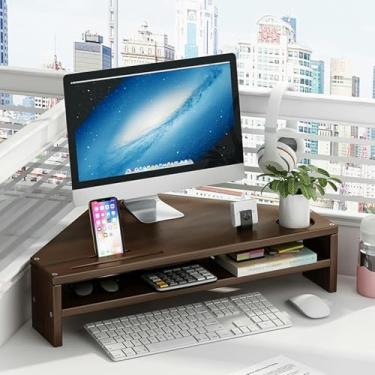 Imagem de Suporte para monitor de canto com armazenamento de 2 camadas para laptop e material de escritório, prateleira triangular para sala de estudo ou escritório em casa (marrom)