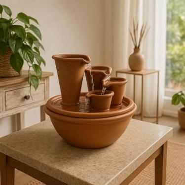 Imagem de Fonte de Água Decorativa Cerâmica Cascata – Para Mesa, Sala e Escritório, Ideal para Decoração Elegante e Ambientes Relaxantes (220V)