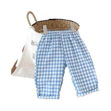 Imagem de Calças Esportivas Xadrez Para Meninos, Calças Casuais Largas Para Cria