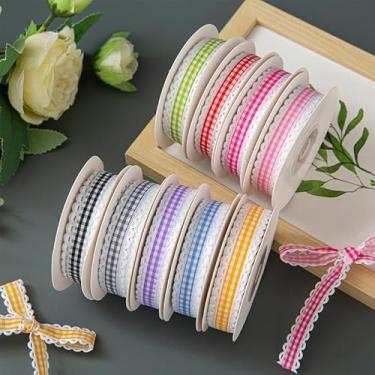 Imagem de Fita xadrez de renda de 10 jardas, 1 rolo de 1,5 cm de largura, fita guingão, faça você mesmo, presentes para festa de casamento, decoração de embrulho de cadeira (cinza)