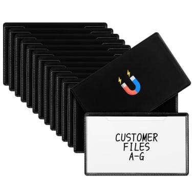 Imagem de Feifeiya 15 conjuntos de porta-etiquetas magnéticas porta-paletes 6,3 cm x 11,2 cm com inserções de papel etiquetas magnéticas porta-cartões etiquetas de armário de arquivo para prateleiras e