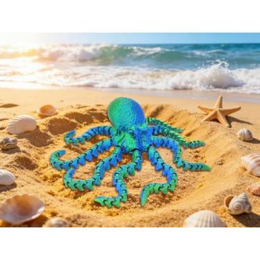 Imagem de Polvo articulado impresso em 3D, modelo de lula totalmente possível com tentáculos móveis (verde 16,69 polegadas)