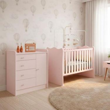 Imagem de Quarto de Bebe Infantil Doce Sonho Berço e Cômoda Trocador 4 Gavetas Q