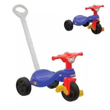 Imagem de Triciclo Motoca Infantil Com Empurrador Azul Menino Suporta 25Kg Pais 