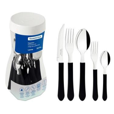 Imagem de Faqueiro Talheres Leme Inox 20 Peças Tramontina Cores, Preto, 20