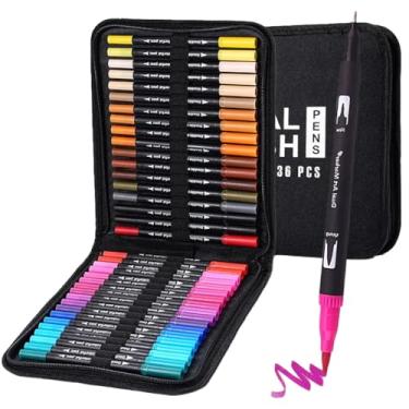 Imagem de Canetinhas, Caneta 2 Em1 Brush Lettering E Ponta Fina Dual Pen Canetinha Colorir Desenho, 36、48、60、72、80、100 Cores Para Conjunto Profissional Arte Infantil, Canetas Aquareláveis à Base De álcool (36)