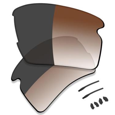 Imagem de SAUCER Lentes de reposição premium e kits de borracha para óculos de sol Oakley Flak 2.0 XL OO9188 de alta definição - marrom dégradé cinza fotocromático
