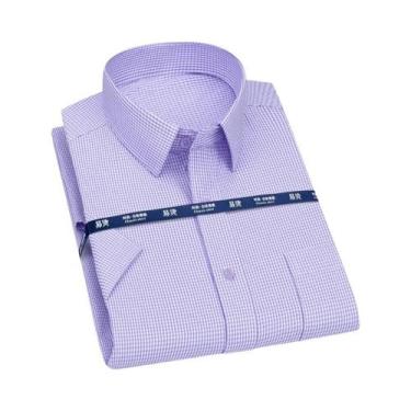 Imagem de Camisa Social Masculina De Manga Curta Azul Roxo Com Estampa Xadrez E 