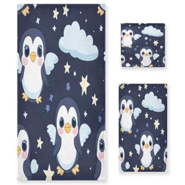 Imagem de xigua Kawaii Conjunto de toalhas de banheiro pinguim absorvente macio 3 peças toalha de banho toalha de mão toalhas decorativas para banheiro, academia, hotel, praia, piscina