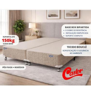 Imagem de Base Box Casal Bipartido Castor Premium 138x188 cm Tecido Bouclé  Supo