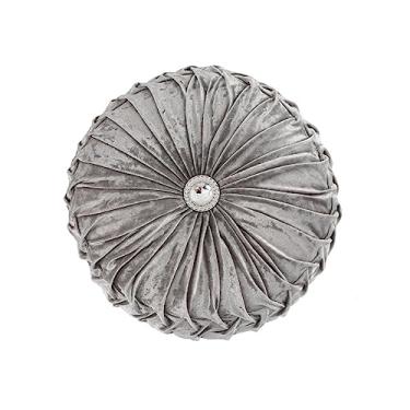 Imagem de Jackcsale Almofada redonda plissada de veludo de gelo de 34,8 cm para casa, decoração de abóbora, almofada para sofá, cadeira, cama, carro, chão, cinza