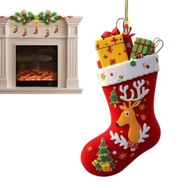 Imagem de Enfeites de meia para árvore de Natal, decoração de acrílico 2D - decoração de guirlanda | para árvore de Natal, mochila de carro, espelho retrovisor, guirlanda, manto, parede, festivo, feriado