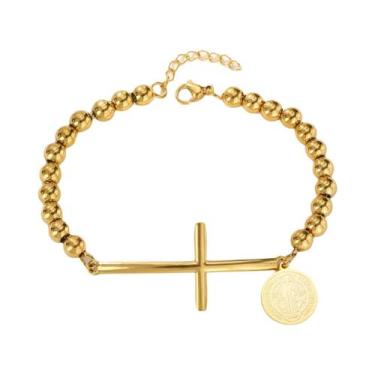 Imagem de Pulseira De Oração Ajustável Em Aço Inoxidável Com Cruz Católica Da Vi