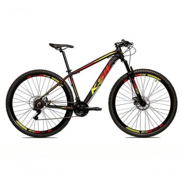 Imagem de Bicicleta Aro 29 Ksw Xlt Alumínio 24v Câmbios Shimano Garfo Com Trava No Ombro - Preto/vermelho/amarelo Tam.17