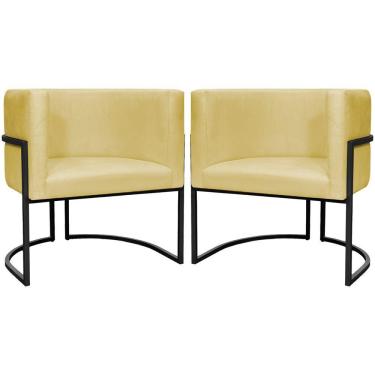 Imagem de Kit 2 Poltronas Luna Suede Cores Base De Ferro Preta - Amarelo, Suede
