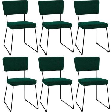 Imagem de Kit 06 Cadeiras Estofada Base De Aço Bouclê Verde