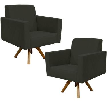 Imagem de Kit 02 Poltronas Giratória Sala De Estar Suede Cinza