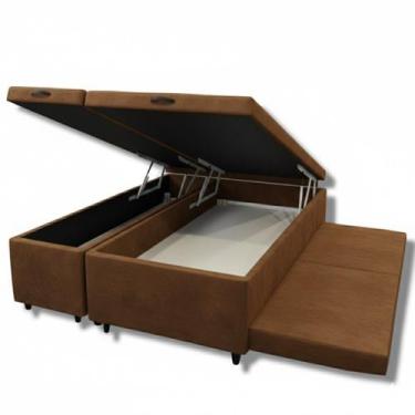 Imagem de Cama Box Bau Queen Bipartido c/ Cama Auxiliar Suede 47x158x198 - Santo