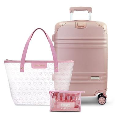Imagem de Kit Mala De Bordo, Bolsa Transparente E Frascos De Viagem De 10 Peças Rosa