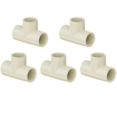 Imagem de Kit 5 Tê Aquatherm 90 Graus CPVC Bege Condução Canos E Tubos Água Quen