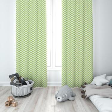 Imagem de Cortina Tecido Oxford Quarto Infantil Chevron Verde Limão - 140x220cm 