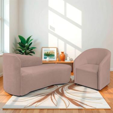 Imagem de Kit Sofá Curvo França 140cm Ld. E Poltrona Luiza Max Conforto, Elegância E Design Moderno Linho Rosê