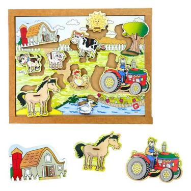 Imagem de Quebra cabeça Infantil com Pinos Fazenda 10 peças Brinquedos Educativo