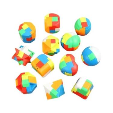 Imagem de Quebra-Cabeça 3D Luban Lock Chaveiro 12 Peças Mini Cubo Mágico Jogo De
