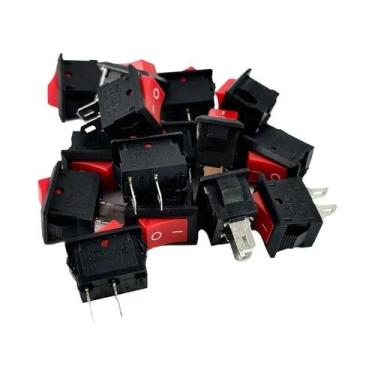 Imagem de Interruptor Mini Rocker Preto E Vermelho 15 Peças SPST 10x15mm De Enca