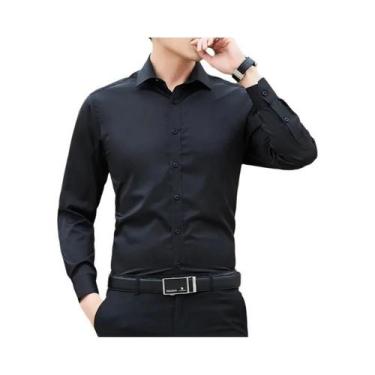 Imagem de Camisa Masculina Slim Fit De Cor Sólida Para Negócios E Casual, Sem Ne