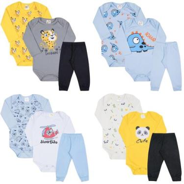 Imagem de Kit Roupa De Bebe 12 Peças Body Manga Longa Estampado e Calça Mijão Al