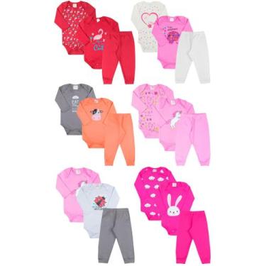 Imagem de Kit Roupa de Bebê 18 Peças Body Estampado Manga Longa e Calça Mijão pa
