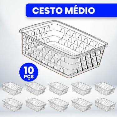 Imagem de Kit com 10 Cestos Organizadores Multiuso Transparente 20x15,5x6,5 Médi