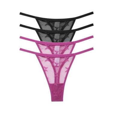 Imagem de Conjunto De Tanga Sexy Em Renda Para Mulheres 4PCS, G String Transpare
